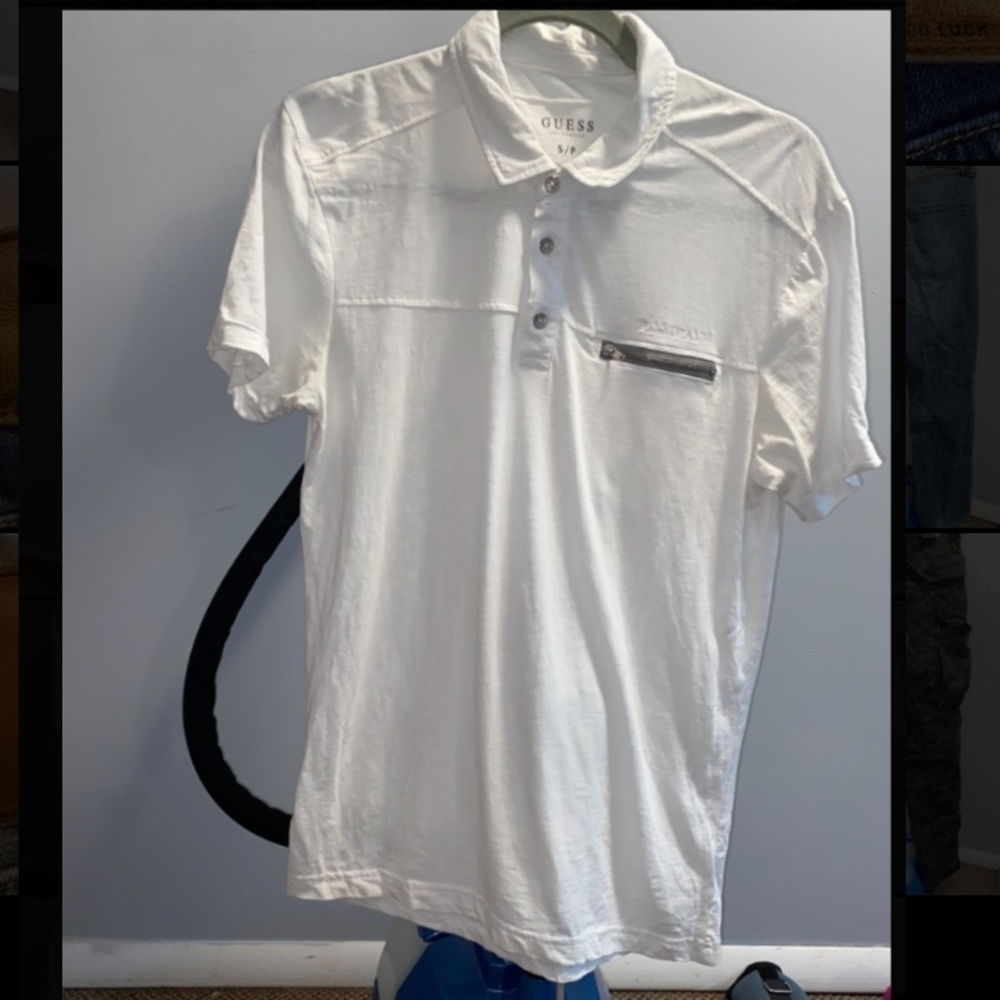 White Guess Polo with zipper pocket